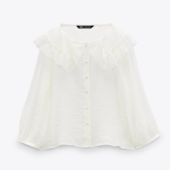 Zara Combination Lace Shirt Ecru Sz XS NWT - Picture 5 of 7